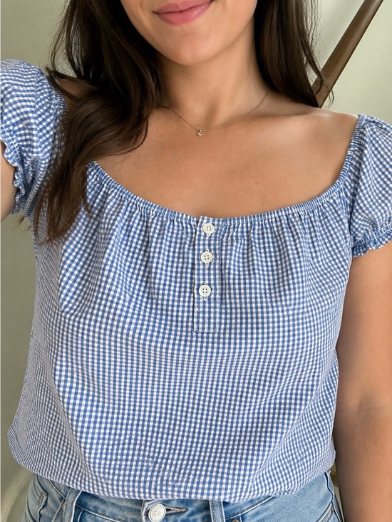 Brandy Melville Tops - Brandy Melville John Galt Clarisse Blue & White Gingham Off the Shoulder Top OS
